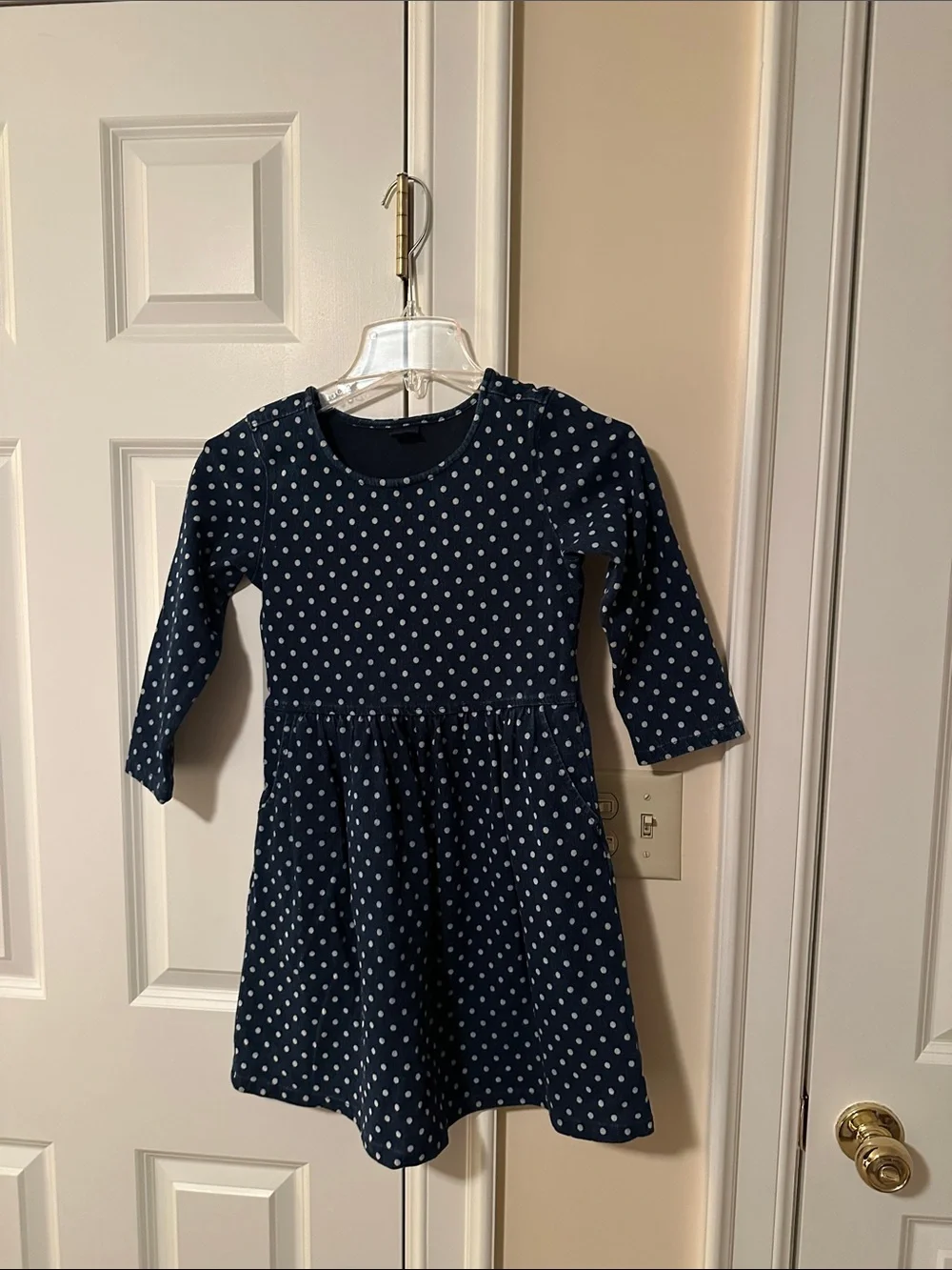 GAP Navy Polka Dot Long-Sleeve Dress